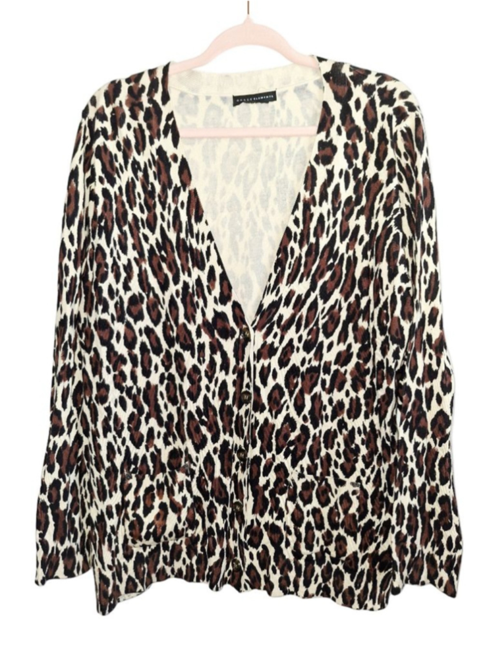 Grace Elements Leopard Print Cardigan Beige Brown sz XL quiet luxury mob wife